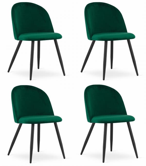 Bello Stol I Grön Sammet Med Svarta Ben (4-Pack)