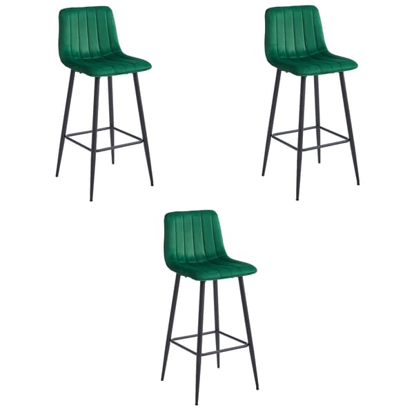 Pozza Barstol I Mörkgrön Sammet Med Svarta Ben (3-Pack)