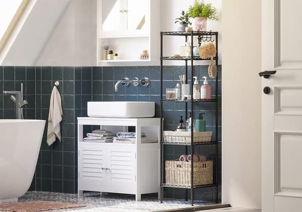 Badezimmerregal Lgr23Bk Schwarz Mit 5 Ablagen