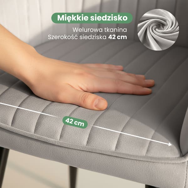 Akord Polstrede Spisebordsstole I Velour, 4-Pak, Grå, Sorte Ben