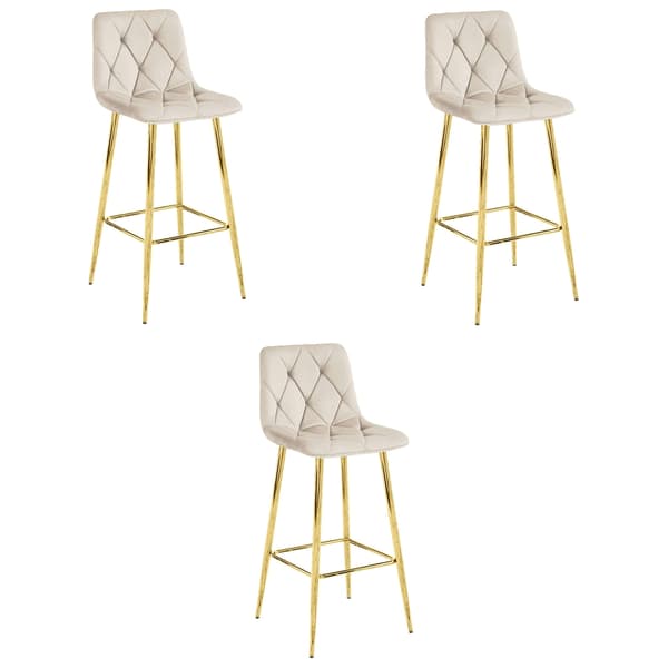 Hocker Nado Aus Samt, Beige, Mit Goldenen Beinen, 3Er - Set