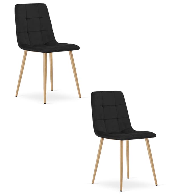 Kara Stol I Svart Sammet Med Ben I Träfärg, 2-Pack