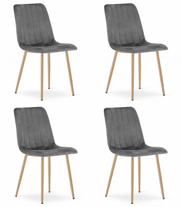 Lava Stol, Mörkgrå Sammet, Träfärgade Ben (4-Pack)