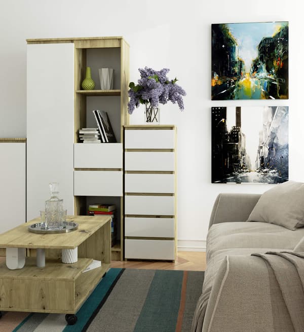 Akord Hög Byrå Ek Artisan/Vit 40X35X109