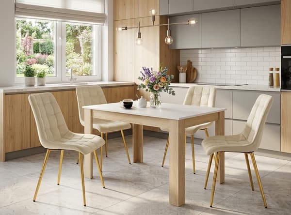 Tuoli - Leobert - Split - Sametti Vaalea Beige/Kullanväriset Jalat