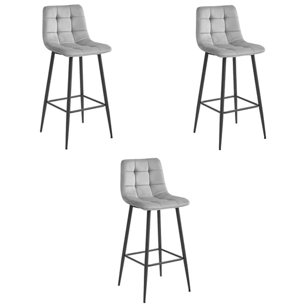 Barstol Arceto Sammetsklädd Silvergrå Med Svarta Ben (3-Pack)