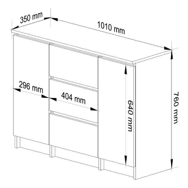 Akord Kommode 2 Døre 3 Skuffer Hvid 101X35X76