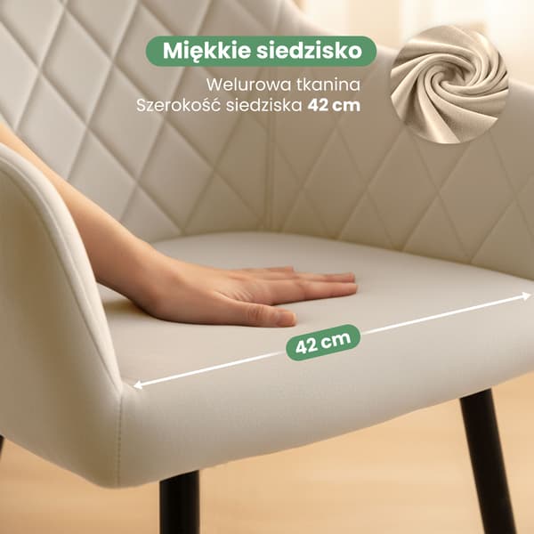 Akord Quiltede Spisebordsstole I Velour, 6-Pak, Beige, Sorte Ben