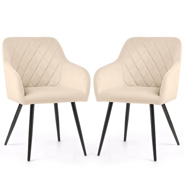 Akord Quiltede Spisebordsstole I Velour, 2-Pak, Beige, Sorte Ben