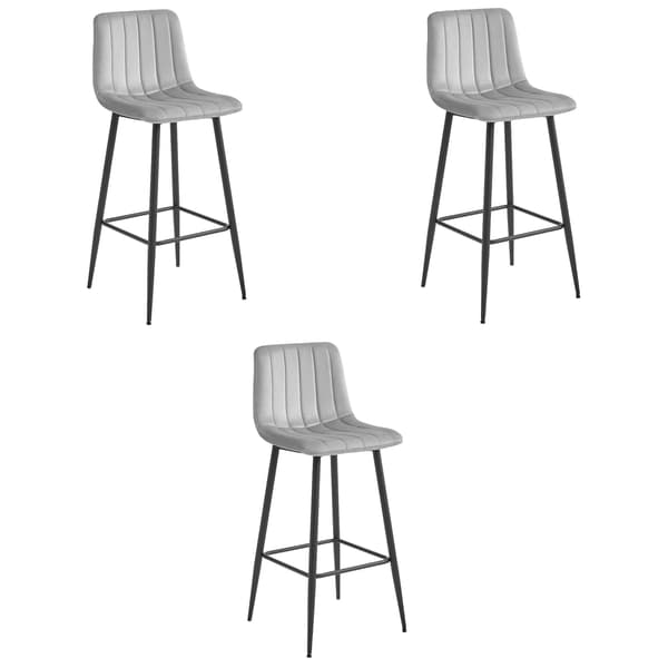 Hocker Pozza I Silvergrå Sammet Med Svarta Ben, 3-Pack