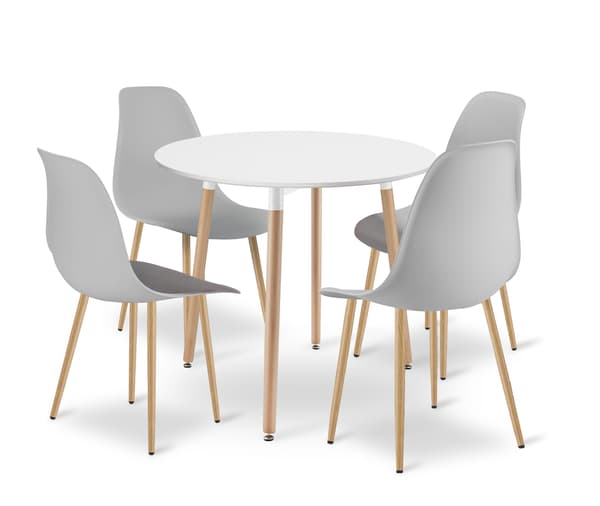 Leobert - Spisebordssæt - Wat - Hvid/Grå - 80 Cm - 5 Dele