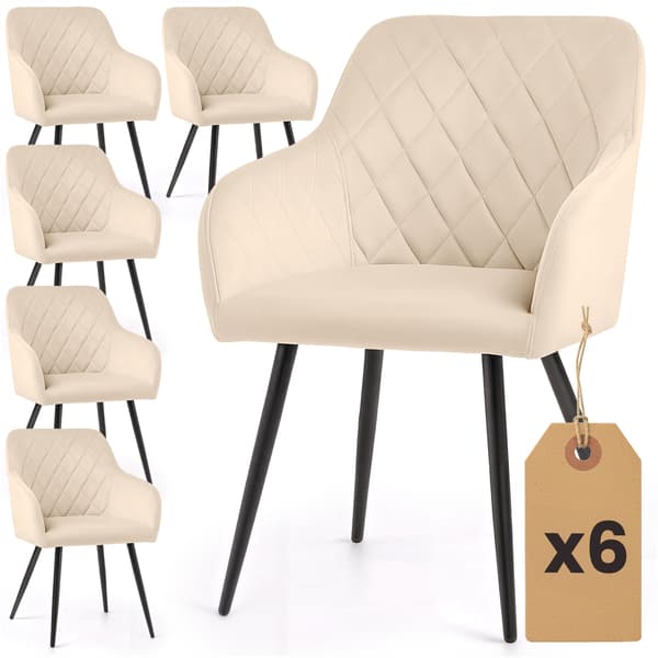 Akord Quiltede Spisebordsstole I Velour, 6-Pak, Beige, Sorte Ben