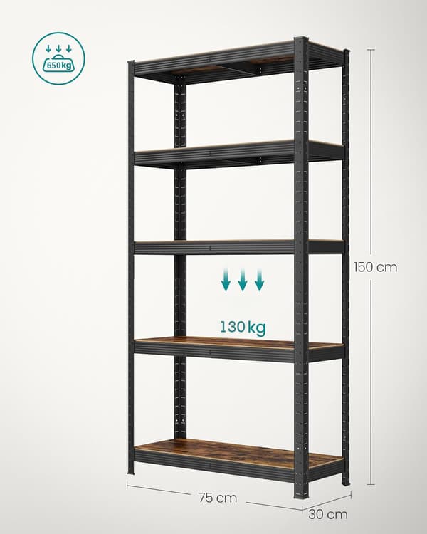 Leobert - Reol - Rustik Brun/Sort - 75X30X150 Cm