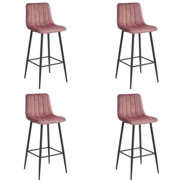 Hocker Pozza I Mörkrosa Sammet, Svarta Ben, 4-Pack