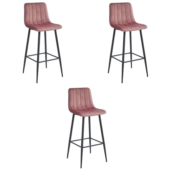 Barpall Pozza, Mörkrosa Sammet, Svarta Ben, 3-Pack