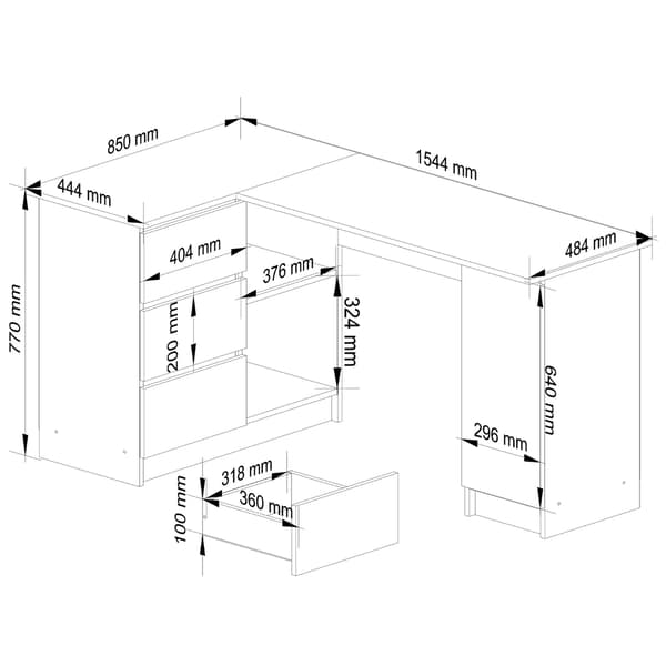 Akord B20 hjørnecomputerskrivebord, venstrevendt, hvid