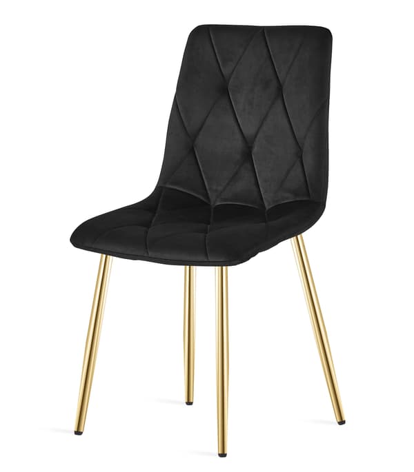 Libra Stol I Svart Sammet Med Guldben, 4-Pack