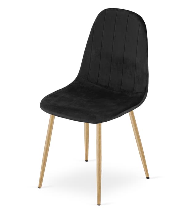 Leobert - Stol - Padva - Fløjl Sort/Egeben - 44,5X53X87 Cm - Sæt Med 4
