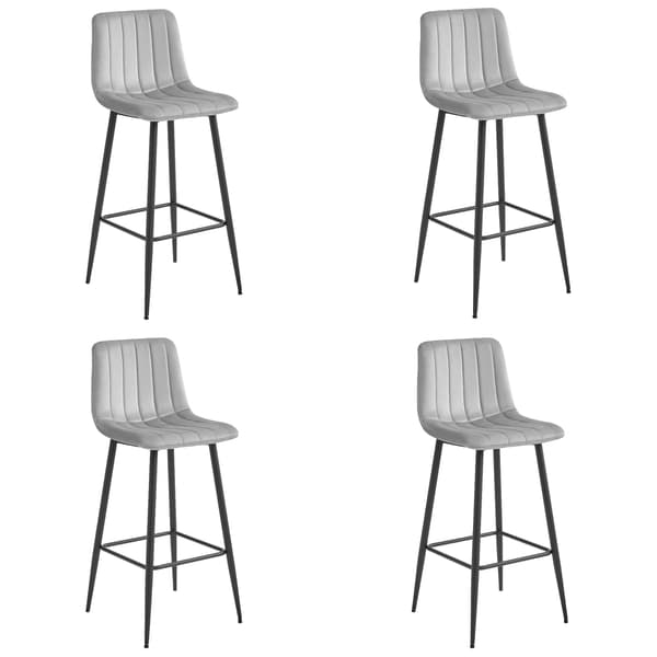 Pozza Barstol I Silvergrå Sammet Med Svarta Ben (4-Pack)