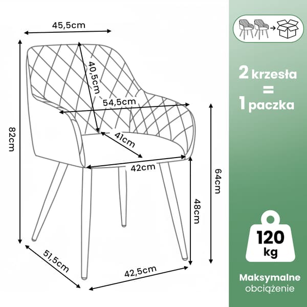 Akord Quiltede Spisebordsstole I Velour, 2-Pak, Beige, Sorte Ben