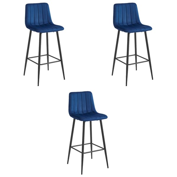 Hocker Pozza I Marinblå Sammet, Svarta Ben, 3-Pack