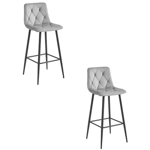 Barhocker Nado Aus Samt, Silbergrau, Mit Schwarzen Beinen, 2Er - Set