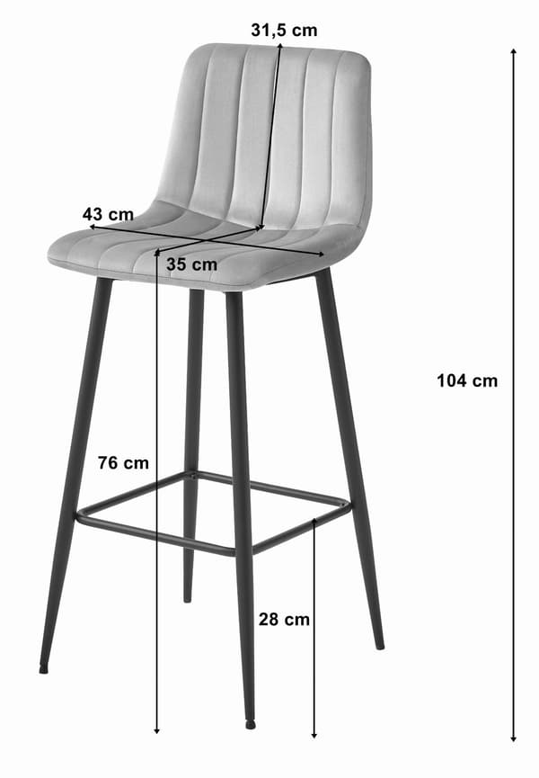 Hocker Pozza I Mörkrosa Sammet, Svarta Ben, 4-Pack