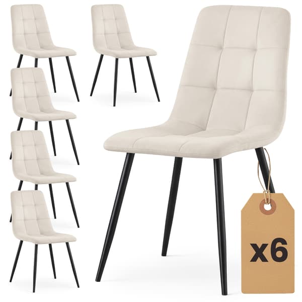 Akord Nero Quiltede Spisebordsstole I Velour, 6-Pak, Beige, Sorte Ben