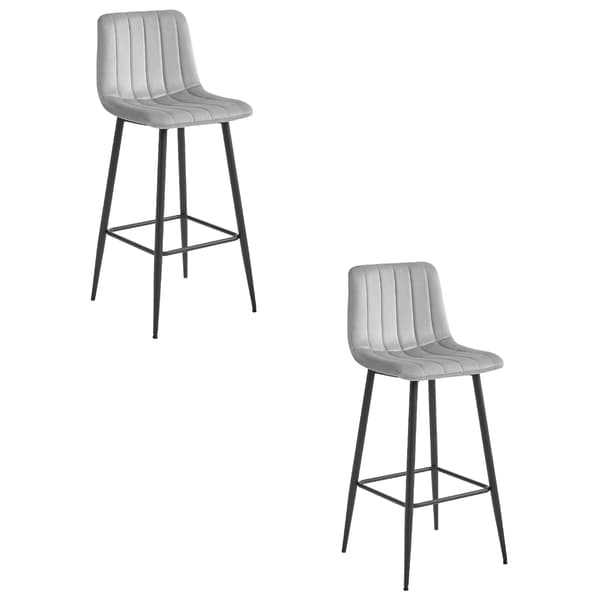 Pozza Barstol I Silvergrå Sammet Med Svarta Ben (2-Pack)