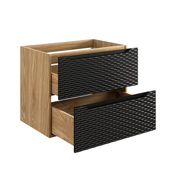 Vaskeskab 70 Cm Med 2 Skuffer - Mat Sort, Olieret Eg