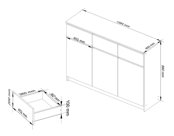 Akord Kommode 3 døre 3 skuffer Elme 138x40x99