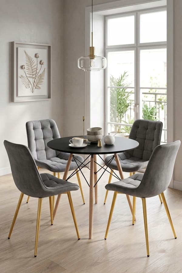 Leobert - Stol - Bera - Sammet Mörkgrå/Guldfärgade Ben - 54X60X88 Cm - Set Med 4