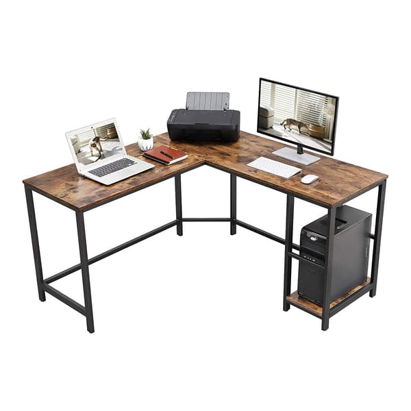 Leobert - Skrivebord - Mørk Rustik Brun/Sort - 138X138X75 Cm
