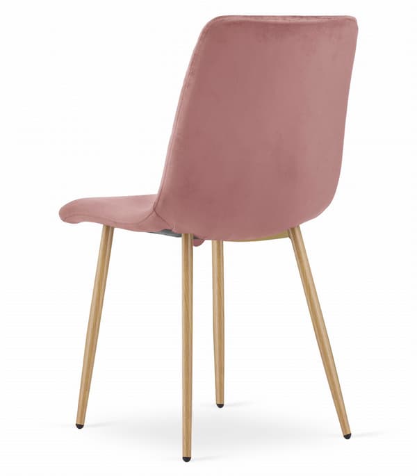Turin Stol I Rosa Sammet Med Träfärgade Ben, 3-Pack