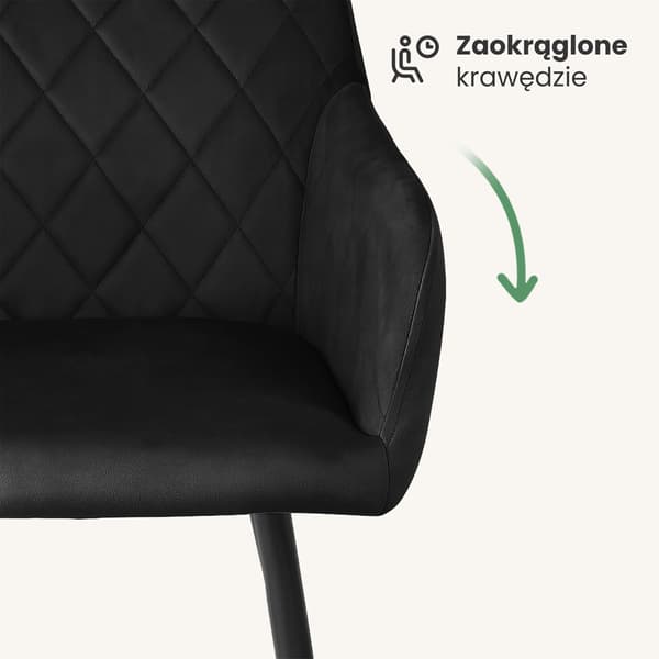 Akord Quiltede Spisebordsstole I Velour, 4-Pak, Sort, Sorte Ben
