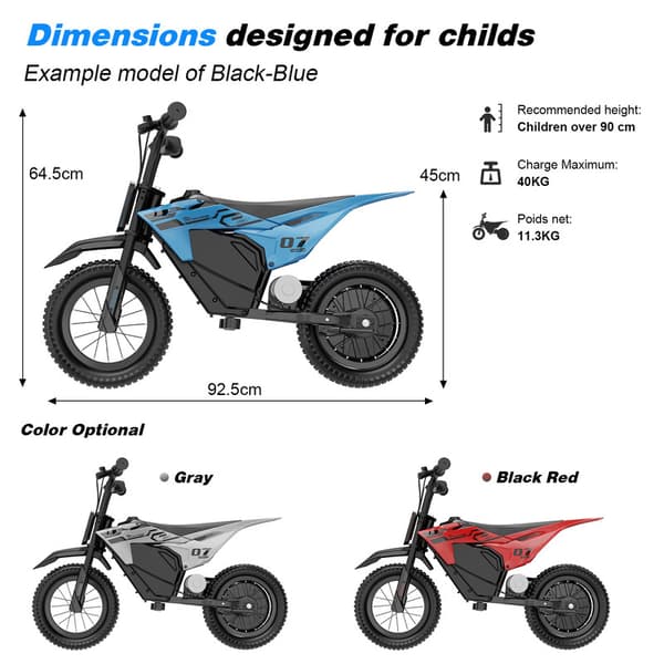 EVERCROSS TECH EV13M Børnemotorcykel 150W 14,4V/5,2Ah Sort/Blå