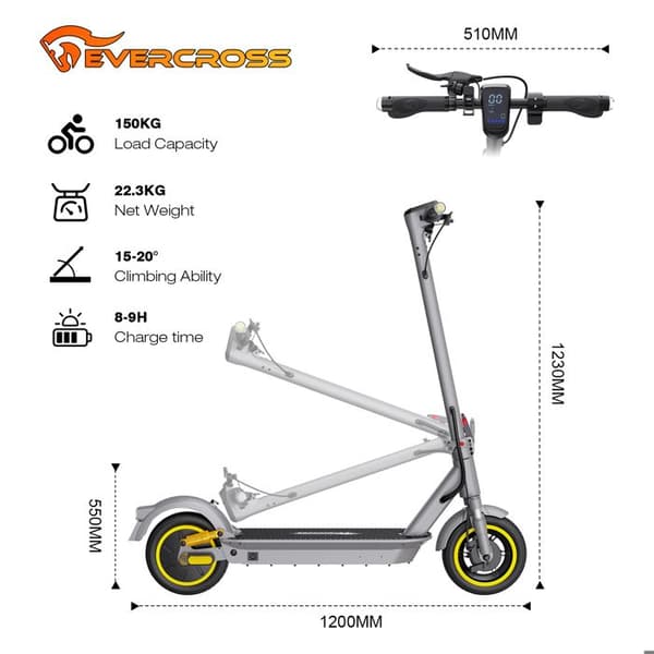 EVERCROSS TECH EV10S MAX Elscooter 500W 48V 18Ah Bluetooth-app