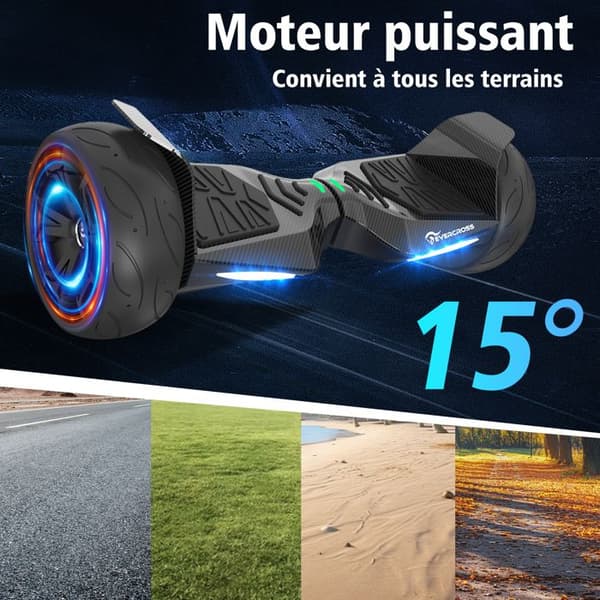 Hoverboard Gyropode selvbalancerende EVERCROSS TECH - 8,5 tommer Alt Terræn - Med Bluetooth Musik + LED - Sort