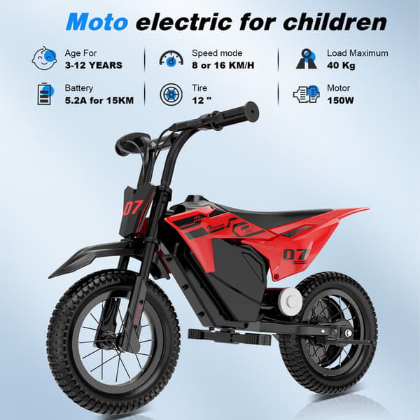 EVERCROSS TECH EV13M El-motorcykel 150W 14,4V/5,2Ah Sort/Rød