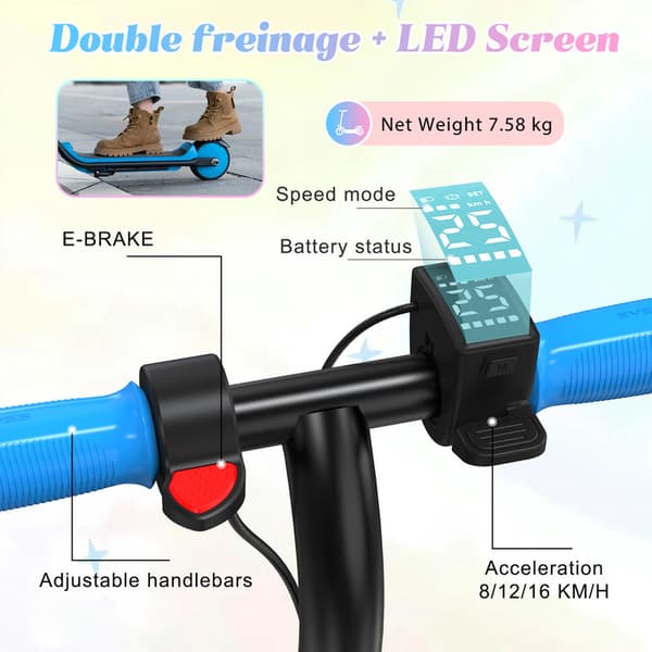 EVERCROSS TECH E6 Elløbehjul 150 W 21,6V/5,2Ah LED-display og dobbelt bremse