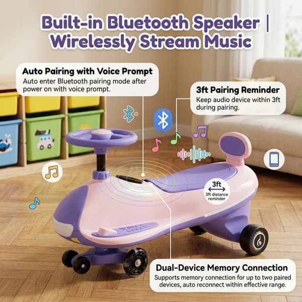 Børne elbil EVERCROSS TECH 74.88Wh 3 hastigheder, skærm, Bluetooth musik, multicolor LED