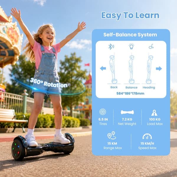 EVERCROSS TECH XP9 Hoverboard 2x110W 36V 4Ah ABS+PC svart