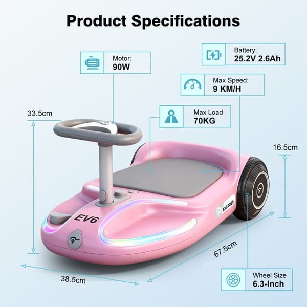EVERCROSS TECH EV6 Elbil för barn 3 hastigheter LED & Bluetooth