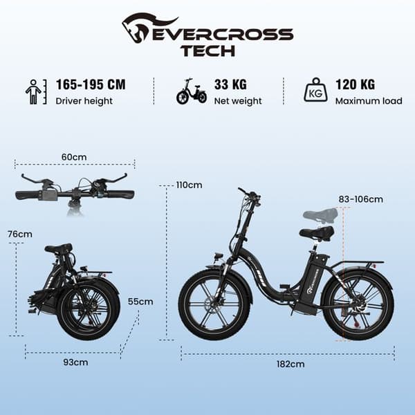 EVERCROSS TECH EK6 Elcykel 250 W 48V 13Ah Fällbar ram