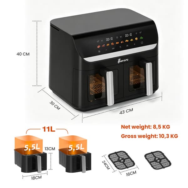 BUVARO DUAF-LR-002A Luftfriture Dobbelt zone 11L 2950W