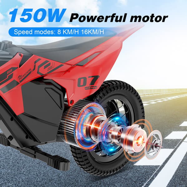 EVERCROSS TECH EV13M El-motorcykel 150W 14,4V/5,2Ah Sort/Rød