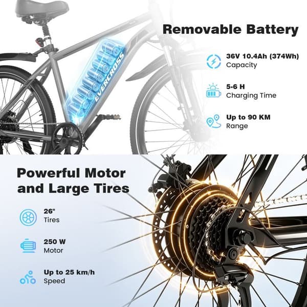 EVERCROSS TECH EK15 VAE 250W 36V 10,4Ah cadre acier