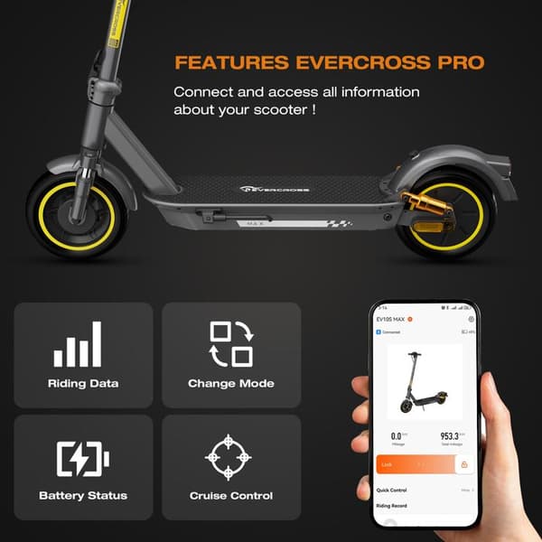 Fällbar el-scooter EVERCROSS TECH, Maximal motor 1200W, Batteri 48V27Ah Räckvidd upp till 150km, Bluetooth-appkontroll, Grå
