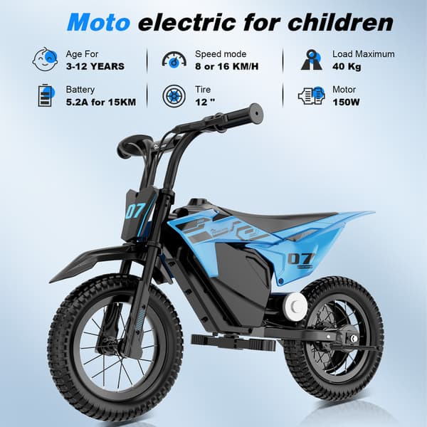 EVERCROSS TECH EV13M Børnemotorcykel 150W 14,4V/5,2Ah Sort/Blå