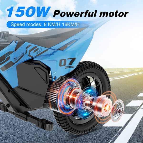 EVERCROSS TECH EV13M Børnemotorcykel 150W 14,4V/5,2Ah Sort/Blå